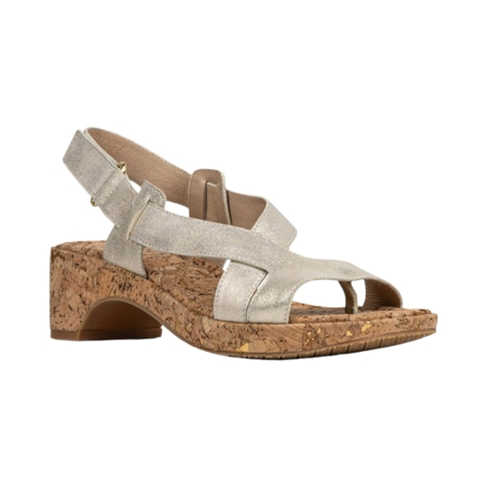Donald Pliner Romin Champagne Metallic Leather Cork Wedge‎ Slingback Sandals 10
